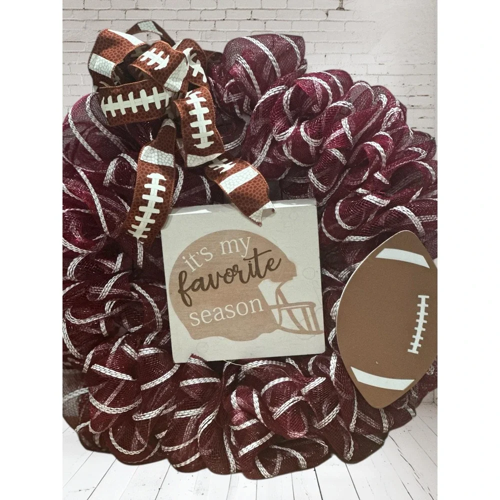 Football Wreath: Maroon and White